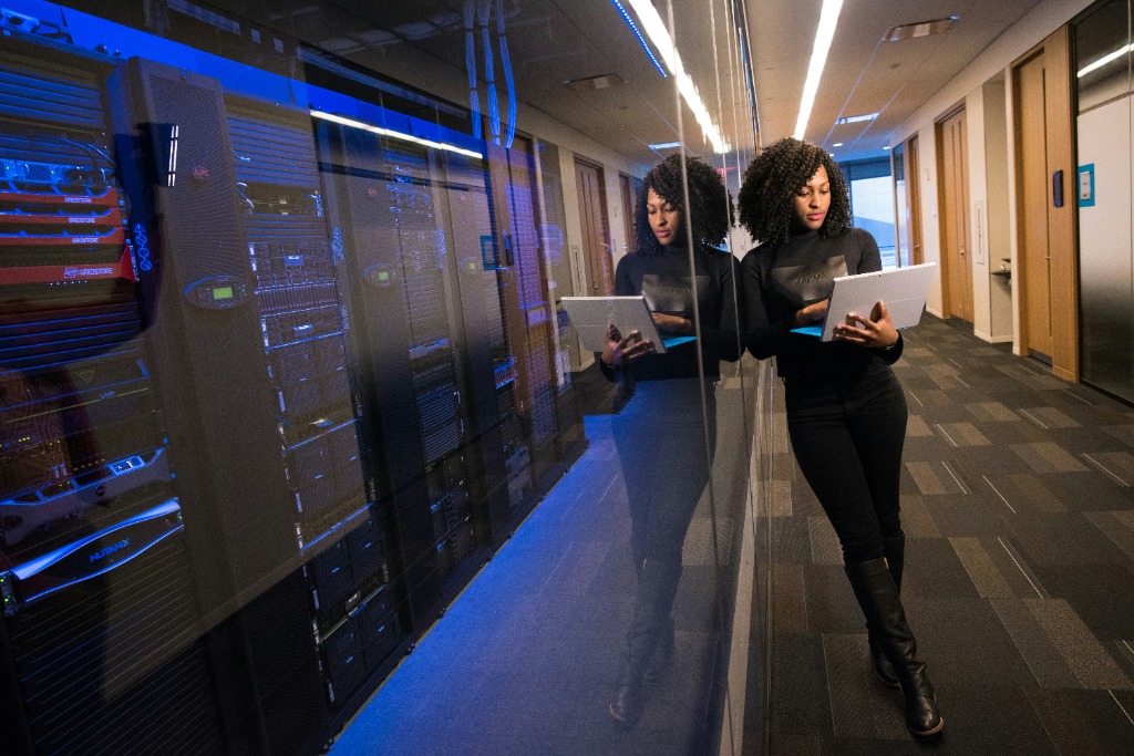 Engineer managing servers in a data center